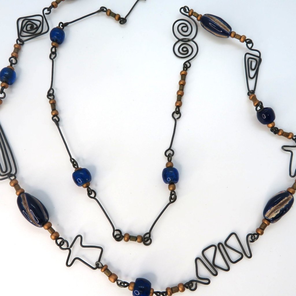 Handcrafted Artisan Wire Necklace Art Glass Beads 19